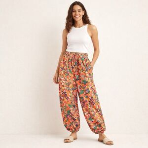 Anthropologie Pants Women MP Orange Floral Iris Harem Baggy Balloon Boho Y2K